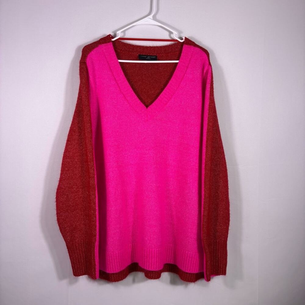 Lane Bryant Boxy V-Neck Sweater in Pink and Red Size 18-20 T5